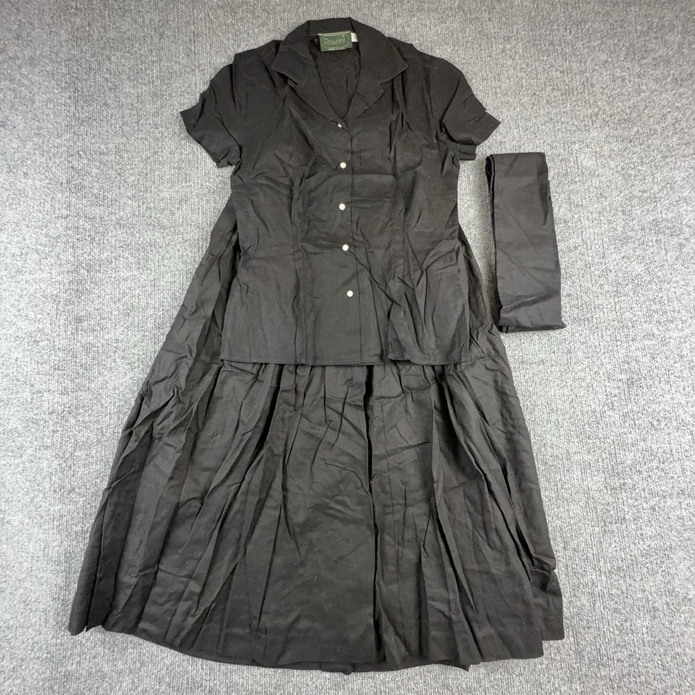 Vintage Rosslee Shirt Skirt Belt Set Womens 8 Black Linen 3 Piece Made USA